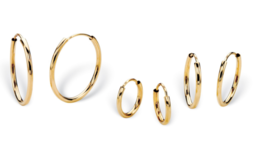Polished 3 Pair Set Of Endless Eternity Hoop Earrings 14K Yellow Gold - $379.99