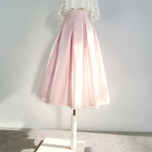 PINK Midi Pleated Skirt Outfit Women Romantic Satin Polyester Pleated Midi Skirt image 3