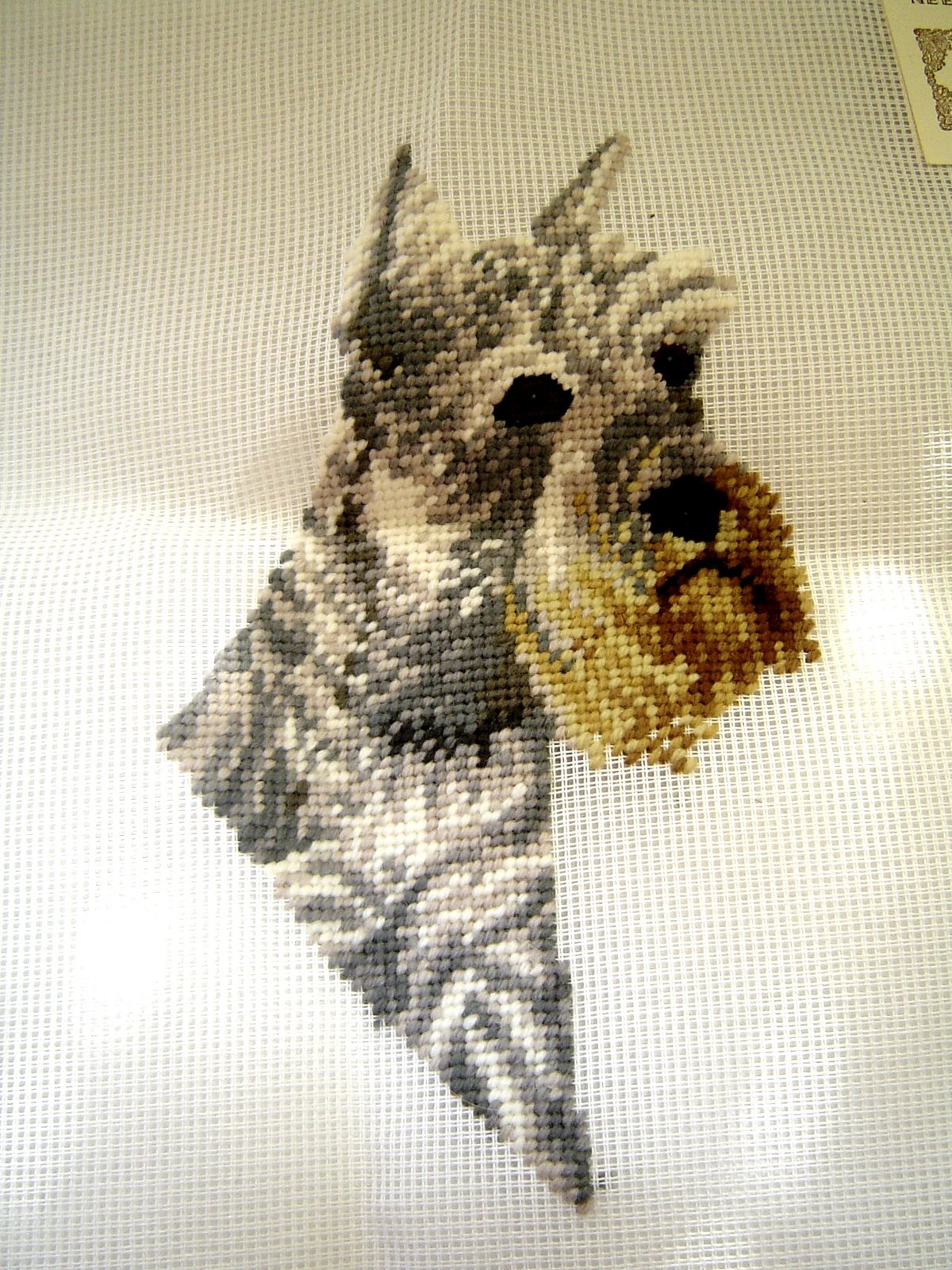 Madeira Luxury Needlepoint Canvas Started Al Weiss Schnauzer Dog Design 16 x16  - $29.99
