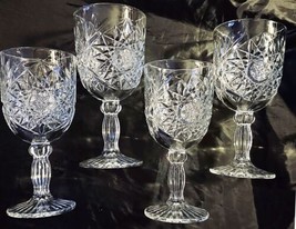 2 Libbey Hobstar Heavy Cut Wine Glasses /Goblets 12 oz Star of David  Stemware