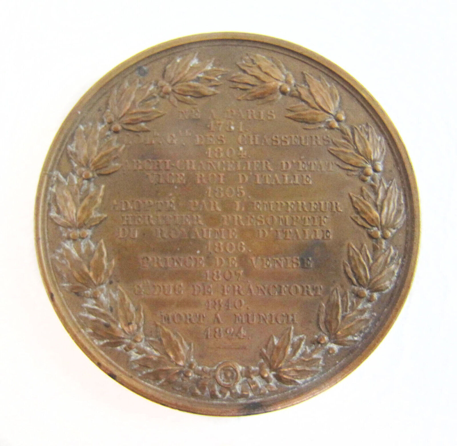 Vintage Eugene Napoleon De Beauharnais Prince Francais Bronze Medal ...