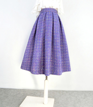 Women Purple PLAID Pleated Skirt Winter Pleated Plus Size Plaid Skirt w. Pockets image 3