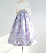 Light Purple Flower Midi Skirt Outfit Summer High Waist Floral Party Skirt Plus