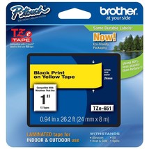 Brother Laminated Tape Black on Yellow, 24mm (TZe651) - Retail Packaging (2, Bla - $73.99