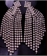 1930&#39;s Deco Fringe 4&quot; chandelier earrings / Dazzling fringe clip ons / V... - $145.00