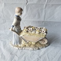 Girl Pushing Wheelbarrow of Roses-Porcelain-Simson Giftware. - $49.49