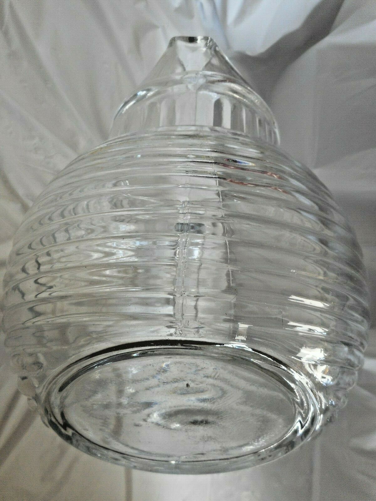 Vintage Ribbed Bee Hive Glass Juice Water Carafe Lid Decanter Anchor  Hocking 9”h