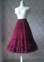 Burgundy Ballerina Tulle Skirt A-Line Layered Puffy Ballet Tulle Tutu Skirt image 5