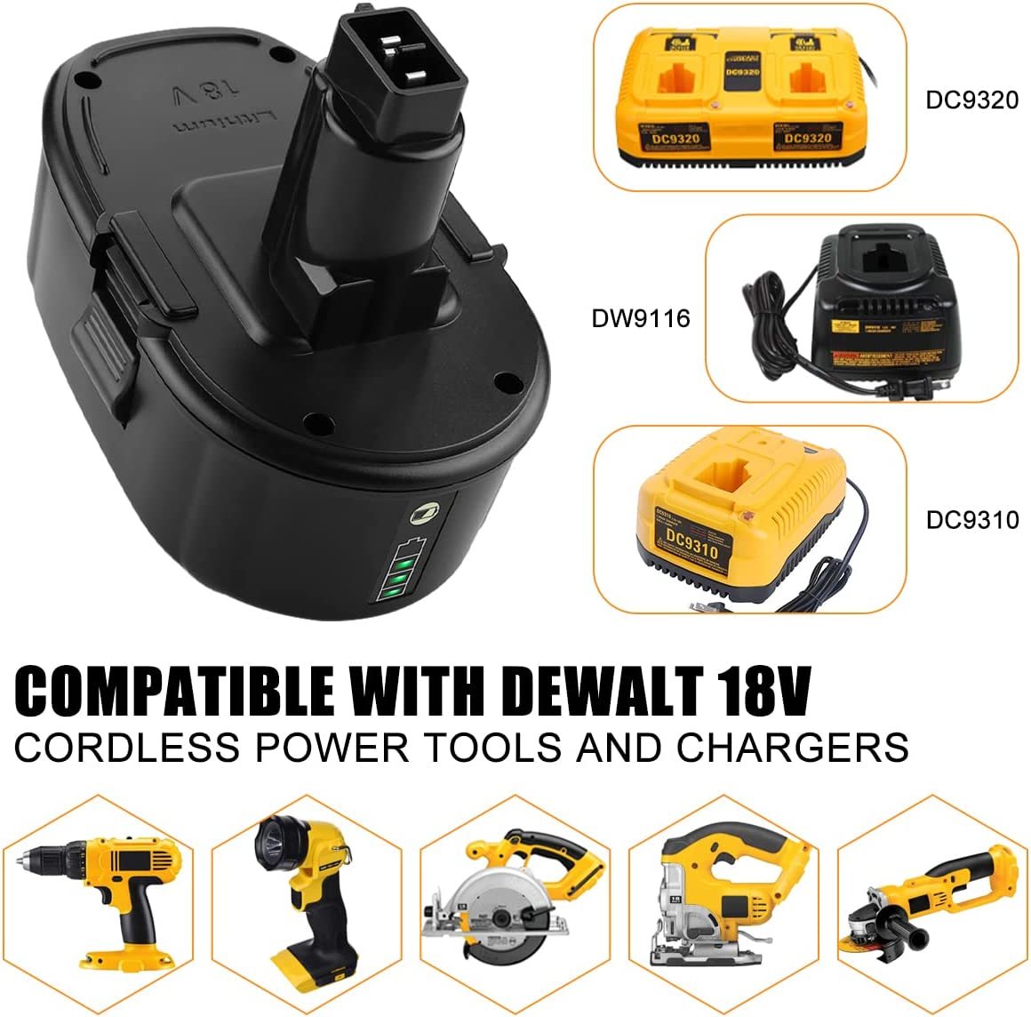 DTK 7.0Ah 18V Battery Replacement for Dewalt, 2Pack 18V Lithium Ion Battery  Compatible with Dewalt DC9096 DC9098 DC9099 DW9095 DW9096 DW9098 DE9039