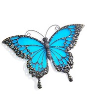 Butterfly Suncatcher Wall Plaque 17" Long Hanging Blue Glass Metal Home Garden 