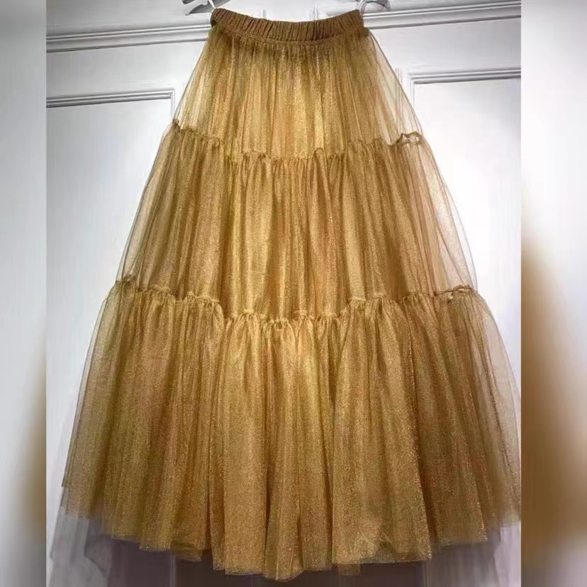 Gold Tiered Long Tulle Skirt Outift Women Custom Plus Size Tulle Skirt  Outfit- TUTU / WEDDING PARTY OUTFIT