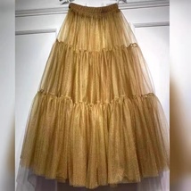Gold Tulle Skirt Outift, Layered Tulle Skirt, Plus Size Gold Tulle Maxi Skirt