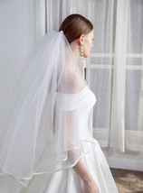 Cathedral Length Wedding Bridal Veil Full Edge Tulle White Veils Wedding Photo  image 3