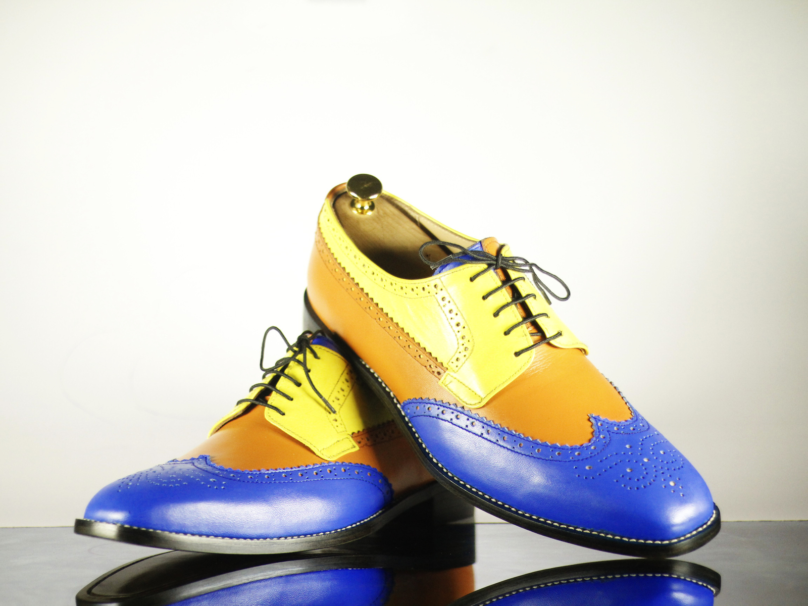 Handmade Men Multi Color Leather Wing Tip Brogue Lace Up Shoe, Men ...