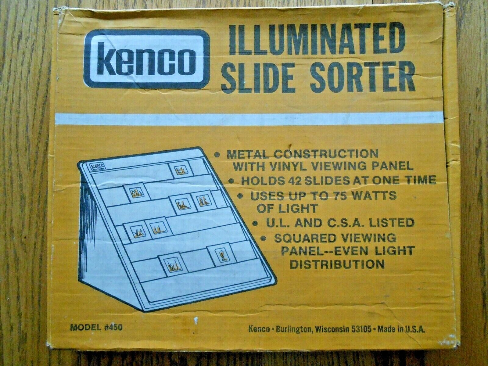 Vintage KENCO Metal & Plastic Illuminated Slide Sorter / Original Box Model 450 Film Photography