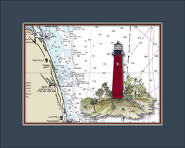Jupiter Inlet, FL  Lighthouse and Nautical Chart High Quality Canvas Print - $14.99+
