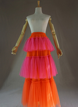 Orange Hot-pink Tiered Party Tulle Skirt Layered Mesh Tulle Maxi Skirt Plus Size