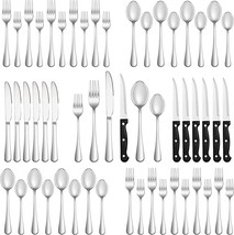 Hiware 48-Piece Silverware Set with Steak Knives for 8, Stainless