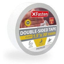 XFasten Double Sided Tape Clear, Removable, 1.5-inch by 30-Yards, Single Roll Ideal As A Gift Wrap Tape, Holding Carpets, and Woodworking