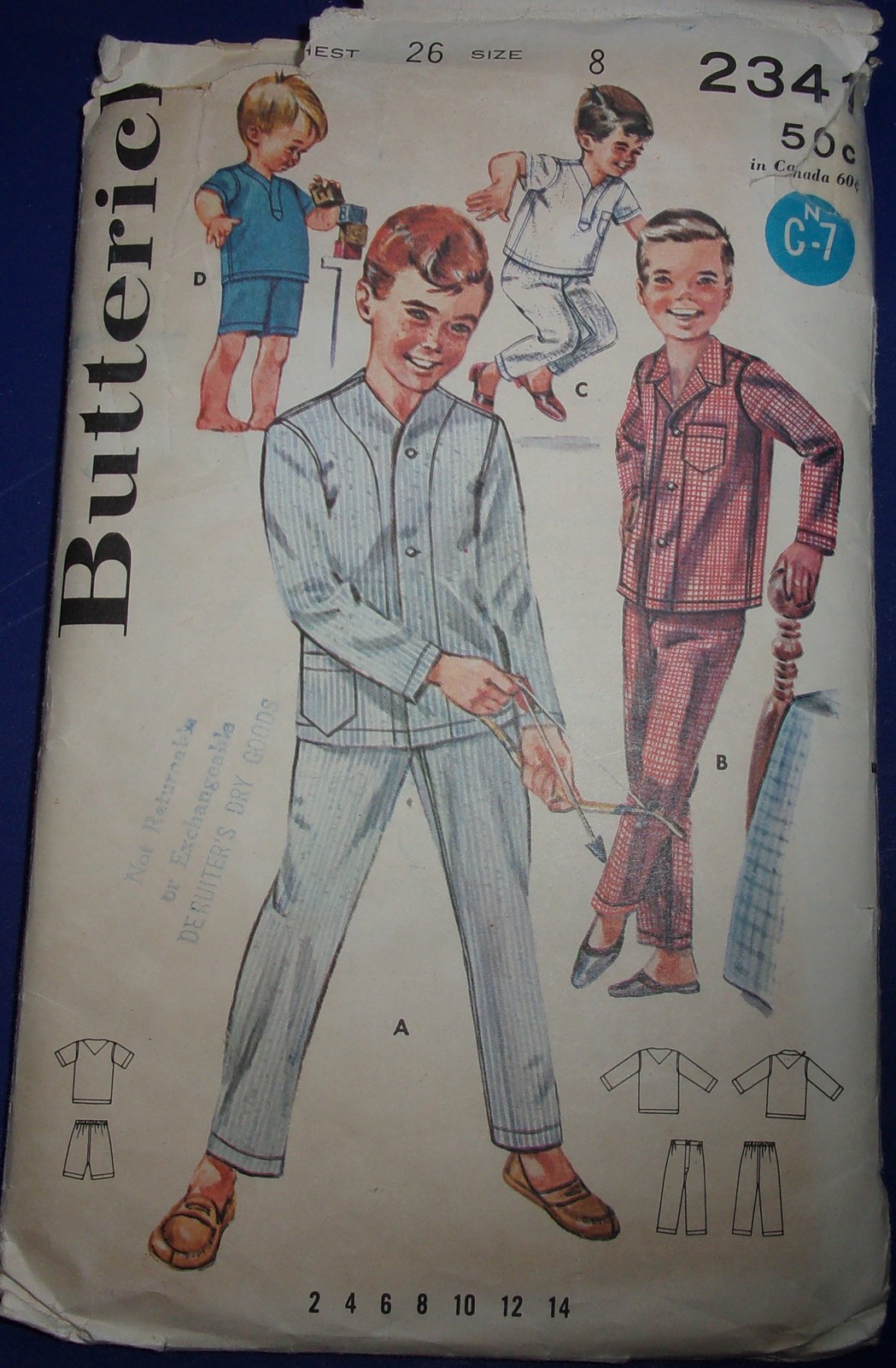 Primary image for Butterick Boys’ Tailored Pajamas Size 8 #2342 