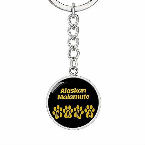Alaskan Malamute Mama Circle Keychain Stainless Steel or 18k Gold Dog Mom Pendan