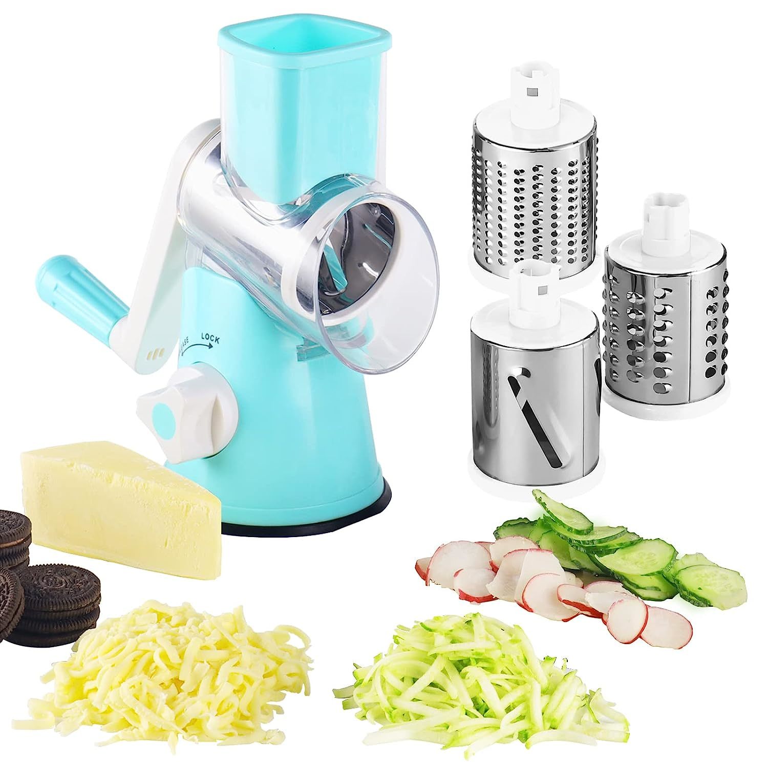 Winco PRTS-2 Rotary Cheese Grater with Fine and Coarse Interchangeable Drums