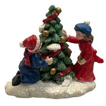 Vintage Christmas Village Figurine Children Decorating the Tree 2.25&quot; Tall - $17.80