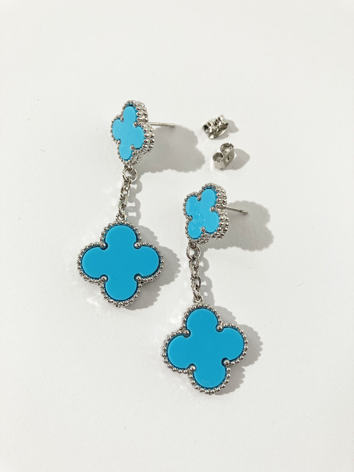 Primary image for Drop Turquoise and Silver Quatrefoil Motif Earrings