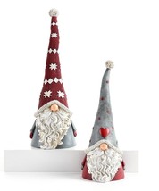 Scandinavian Santa Gnome Figurines Set of 2 White Beard Hat 10" 12" High Resin