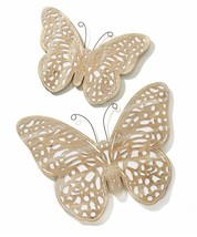 Butterfly Wall PlaquesTan Set of 2 Wood with Metal Antennae Nature Home Garden