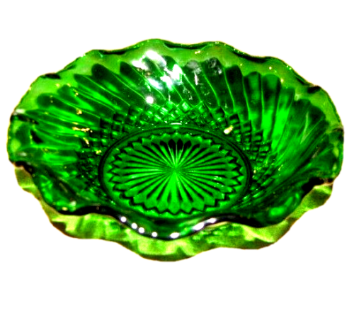Primary image for 2 VTG. Anchor Hocking Carnaval Glass Bowl Forest Green 6 1/2" Diamond Swirl Bowl