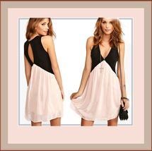 Sleeveless Size S - 2X Layered Chiffon Mini Club Gown Open Keyhole Back & V Neck