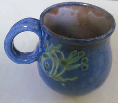 Handmade Earthworks Ceramic Pottery 4" Tankard Blue with Green Fish Mug Barbados - $35.99