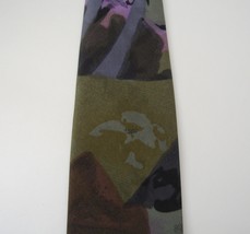 Jacques Feraud Neck Tie Green Purple Plum Abstract Pattern Mens Classic - $25.00