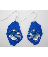 Blue Beaded Earrings Handmade Painted Paper Rhinestone Pierced Dangle New - $29.00