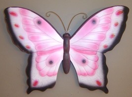 Pink Butterfly Wall Plaque 15" long Poly Stone Home Garden Fence Decor 