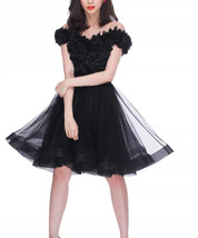 Black Ruffle Knee Length Tulle Skirt High Waisted Layered Ballerina Skirt Outfit image 1