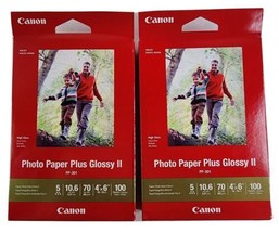 Lot of 2 Canon Photo Paper Plus Glossy II PP-301  4”x6&quot;  100 Sheets Each... - $18.88