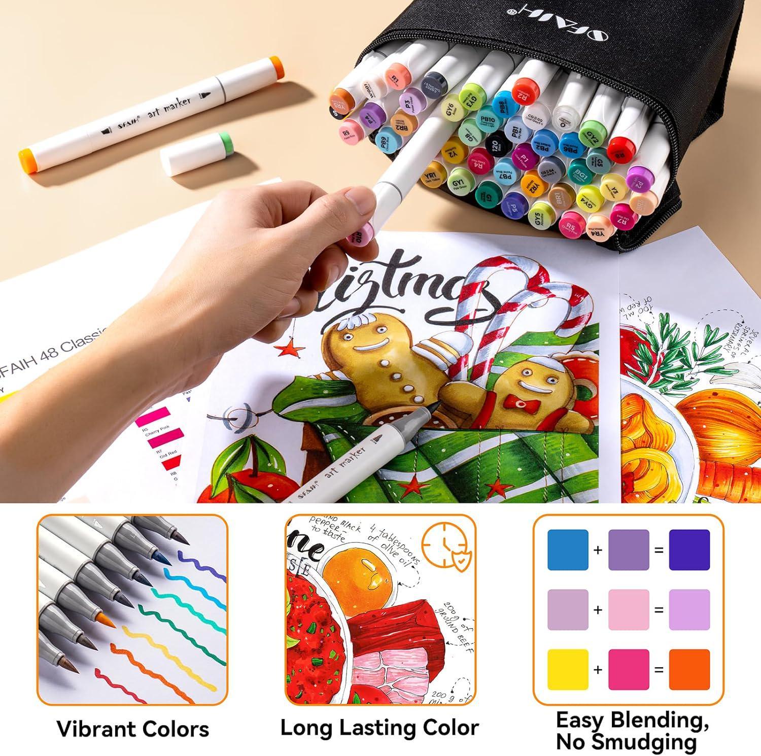  JEFFNIUB Dual Brush Markers Pens 24 Colors, No Bleed  Caligraphy Markers for Adult Coloring Book, Lettering, Drawing, Watercolor  : Arts, Crafts & Sewing
