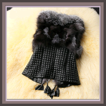Long Hair Silver Faux Fur Fur Sleeveless Black Vest Jacket with Faux Leather image 2