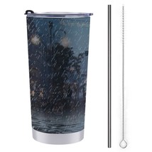 Mondxflaur Rain Day Steel Thermal Mug Thermos with Straw for Coffee - $20.98