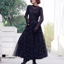 Black Party Skirt Outift  Long Tulle Skirt Plus Size Black Tutu Skirt Pearl deco image 1