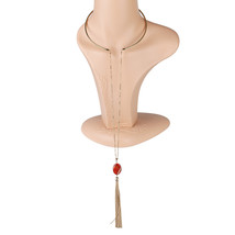 Gold Tone Choker Necklace Combination With Stone & Tassel - $34.99