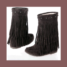 Mid Calf Moccasin Tassel Fringe Style Mountain Boot - Coffee/Brown image 1