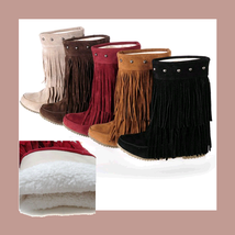 Mid Calf Moccasin Tassel Fringe Style Mountain Boot - Coffee/Brown image 3