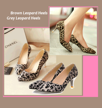Brown or Gray Leopard Print Pointed Toe Low Comfortable Kitten High Heel Pumps