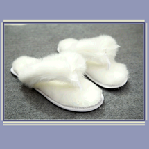 Soft White Thick Fuzzy Feather Haired Thong Sheepskin Slippers image 1