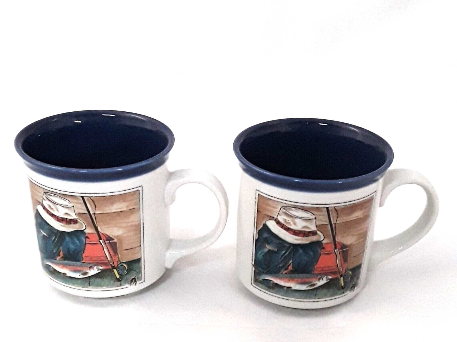 Otagiri Irish Coffee Mugs Blues and Browns Stoneware Set of 2