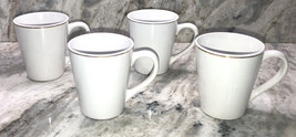 Royal Norfolk White Stoneware Coffee Mugs Dinnerware Cups W Gold Edge-Set Of 4 - $59.28
