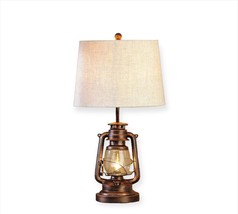 Lantern Dual Lighting Table Lamp 28" High Cream Polyester Shade Bronzed Iron